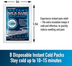 General Medi Instant Ice Cold Pack (4”x 5.5”) – 8 Packs Disposable Cold Therapy Ice Packs for Pain Relief, Swelling, Inflammation, Sprains, Toothache – for Athletes & Outdoor Activities