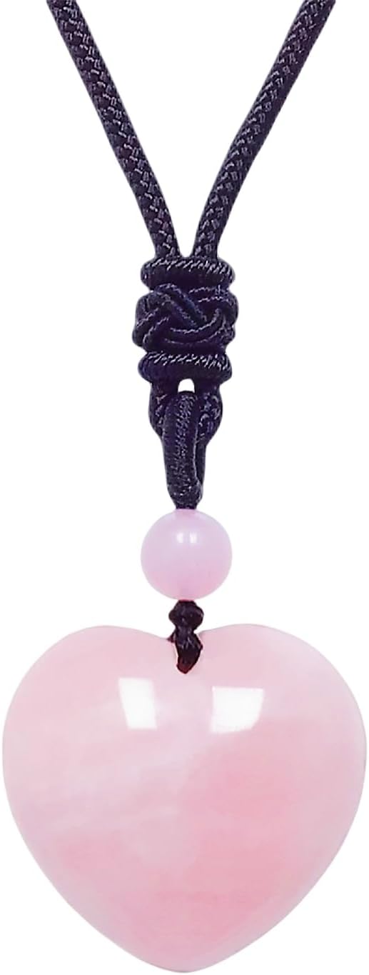 EDEN'S CALL Handcarved Crystal Stone Heart Pendant Necklace for Women Love Healing Quartz Pendant with Adjustable Cord