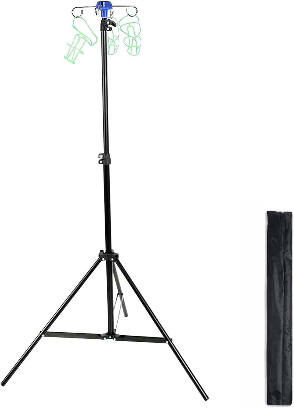 Portable Collapsible IV Pole Stand, Aluminum Alloy 4 Hook 3 Leg, Adjustable Height for Hospitals Clinics Wheelchairs Beds - U.S. Design Patent No. US D1,118,227 S