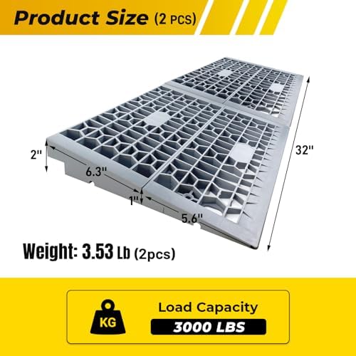 Modular Threshold Ramps for Doorways, 2'' Rise Wheelchair Ramps for Home Steps, 3000 Lbs Load Capacity Detachable Solid Plastic Entry Door Ramps for Wheelchairs and Cars, 2 PCS