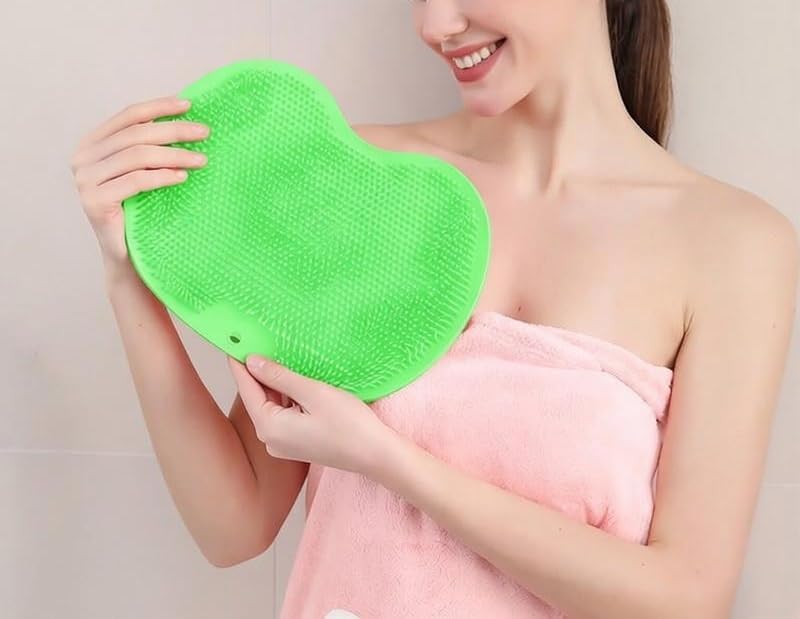 2 Pack Shower Foot Scrubber Mat with Non-Slip Suction Cups,Wall Mounted Back Scrubber Silicone Bath Massager Cushion Brush,Foot Scrubber for Use in Shower for Improve Skin Exfoliation (Gray&Green)