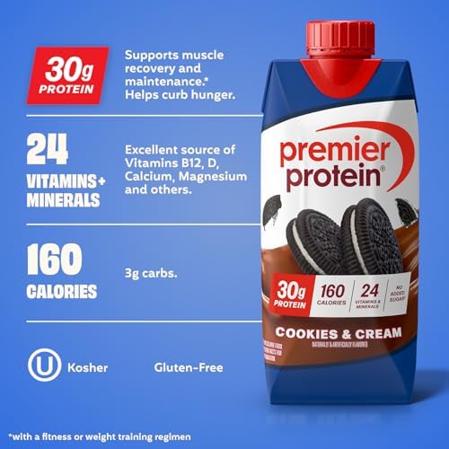 Premier Protein Shake, Cookies & Cream, 30g Protein, No Added Sugar, 24 Vitamins & Minerals to Support Immune Health, 11 fl oz, 4 Pack
