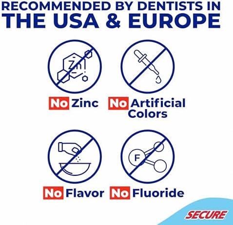 Secure Denture Adhesive Cream for Uppers, Lowers & Partials – Waterproof Seal & Zinc Free – Food Grade Ingredients - Less Adhesive, More Hold - Tube Lasts Up to 8 Weeks - 1.4 oz (4 Pack)