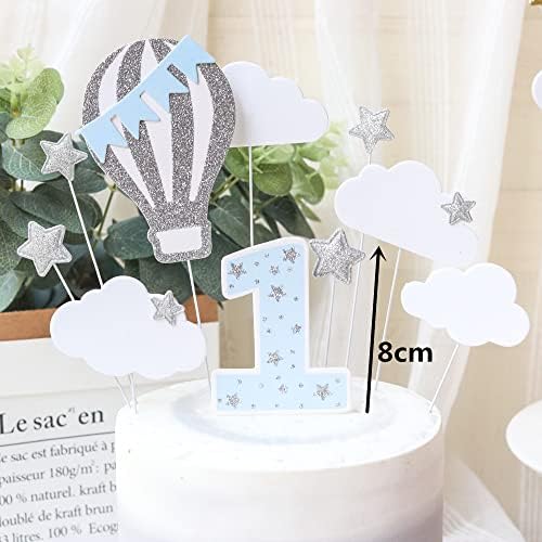 JKJF 1st Birthday Cake Topper for Boy Happy Birthday Cake Topper Banner Garland Glitter Cake Topper For Kids Birthday Party Baby Shower Decoration - Blue