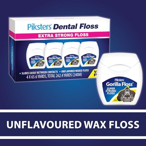 Piksters Dental Floss, 4 Pack (262.4 Yds), Extra Strong Dental Floss, Plaque Remover for Teeth, Shred Resistant, Smooth Gliding, Waxed, Deep Cleaning Teeth Flosser, Oral Care for Adults & Kids
