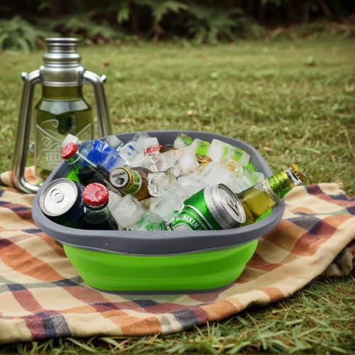 SAMMART 10L (2.6 Gallons) Collapsible Tub - Foldable Dish Tub - Portable Washing Basin - Space Saving Plastic Washtub (Dark Grey/Green, 1)
