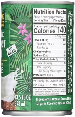 Native Forest Organic Coconut Milk Unsweetened - Unsweetened Coconut Milk Canned & Organic, Simple, Vegan, Gluten Free, Non-GMO, No Guar - 13.5 Fl Oz (Pack of 1)