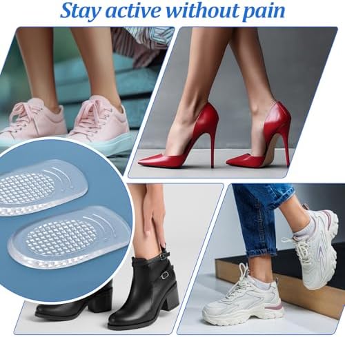 4Pcs Silicone Gel Heel Cups, Reusable Gel Shoe Inserts with Non-Slip Grip Breathable Heel Protectors Silicones Heels Pads Heels Lifts Shock Absorption for Women Men(Clear)