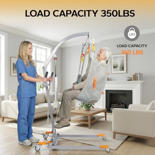 Electric Patient Lift with Sling, 350LBS Body Transfer Lift, Plug-in Powered Full/Partial Paralysis Mobility Aid, Medical Transfer Hoist for Home Care, Hospital & Healthcare Facilities