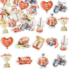 Gyufise 54Pcs Edible Happy Father's Day Cupcake Toppers Wafer Paper Moto Camera Love Dad Cake Toppers Edible Best Dad Ever Cupcake Picks for Father Day Theme Birthday Party Cake Decorations Red