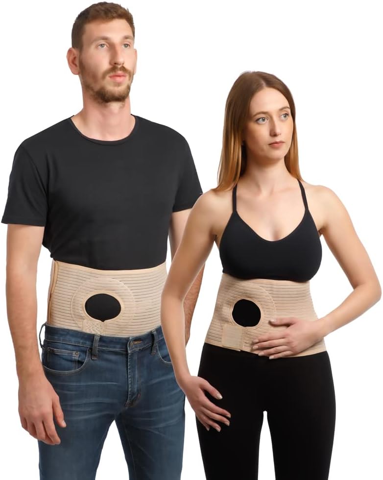 Movibrace Ostomy Belt for Colostomy & Ileostomy – Adjustable Abdominal Hernia Support with Cushioned Stoma Opening, Post Surgery Recovery Belt for Men & Women - XX-Large Beige