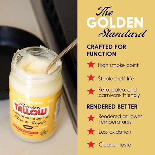 Golden Age Premium Beef Tallow for Cooking & Skincare – Official Tallow of Masa Chips and Vandy – 100% Pure & Simple, 14 oz (6-Pack), Pasture-Raised, Hand-Rendered, No Foaming Agents, High Smoke Point, Keto & Paleo