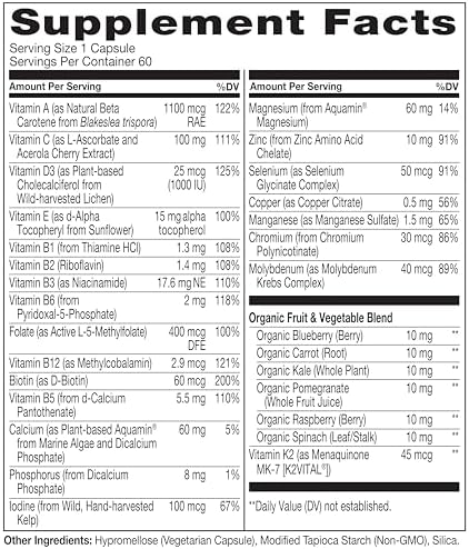 NATURELO Mens Multivitamins for Men 50+ - One Daily Multivitamin for Men with Vitamins, Minerals & Organic Whole Foods, Boost Energy & Health, Non-GMO, 60 Vegetarian Capsules