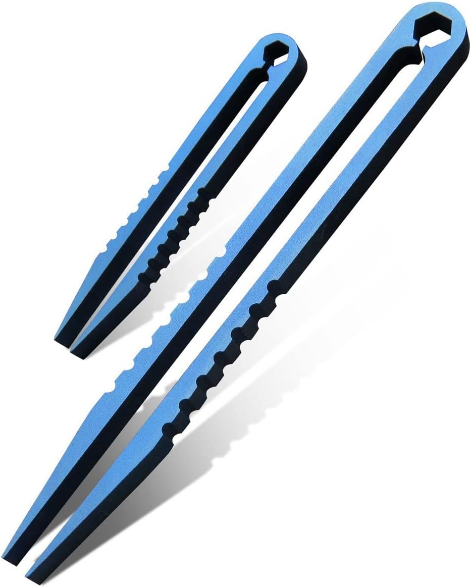 Canku 2pcs Mini Tweezers Titanium Portable Titanium Alloy EDC Tweezers Survival Camping Outdoor Travel Mini Tool(Double Blue)) …