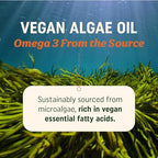 Vegan Omega 3 Algae Oil | Plant Based DHA EPA | Sustainably Sourced, No Carrageenan, Non GMO | Heart, Brain, and Eye Health | Fish Oil Alternative | Algae Omega 3 Supplement | 120 Softgel Capsules