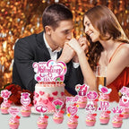 Happy Valentine's Day Cake Toppers 15Pcs Glitter Heart Cupcake Topper for Valentine's Day Wedding Anniversary Birthday Party Cake Decoration