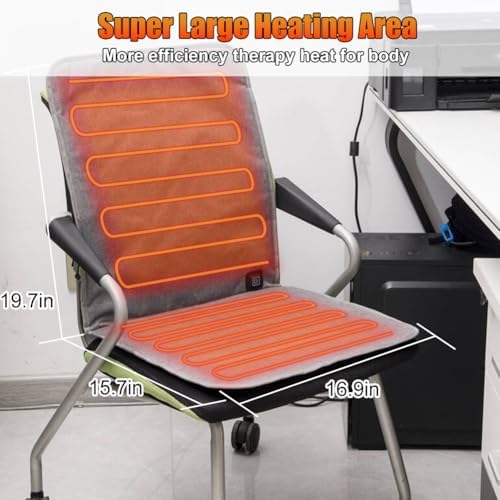 WOOLALA USB Heated Seat Cushion for Office Chair, Large Heating Area Heated Seat Cover Therapy Heating Pad for Back, Lumbar, Hip, Thigh with 3 Temperatures Levels, 17In * 35.5In