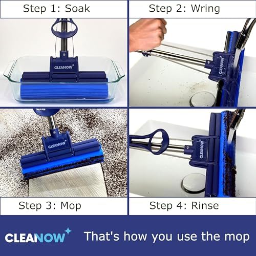 OneTouch GO! Floor Cleaner, Wring Mop, Cleaning Tool with Wringing Function - Sponge mop for Cleaning Floors- with PVA Sponge and Stainless Steel mop Handle