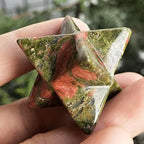 1 Inch Unakite Merkaba Star, Healing Crystal Carving Geometric Eight-Pointed Sacred Star for Divine Meditation Spiritual Positive Energy Therapy