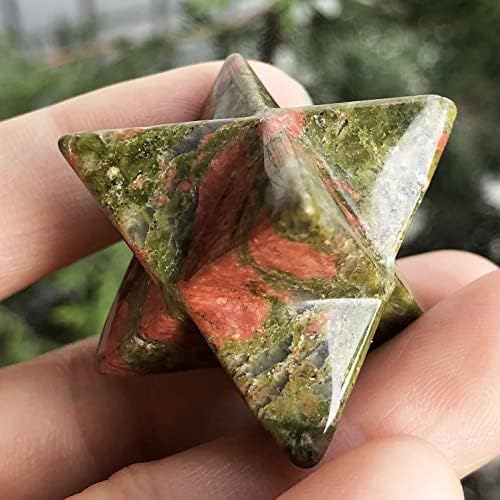 1 Inch Unakite Merkaba Star, Healing Crystal Carving Geometric Eight-Pointed Sacred Star for Divine Meditation Spiritual Positive Energy Therapy