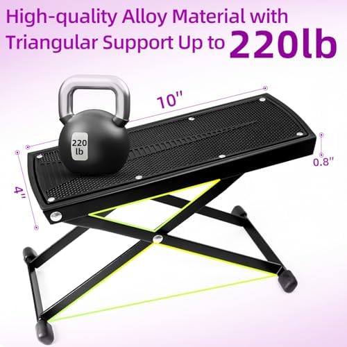 Pedicure Foot Rest, 6 Heights Adjustable Foot Stool, Metal Foldable Non-Slip Stand for Home and Salon Use Pedicure Station, Ideal Pedi Stool for Nail Tech or Guitar Foot Stool Black