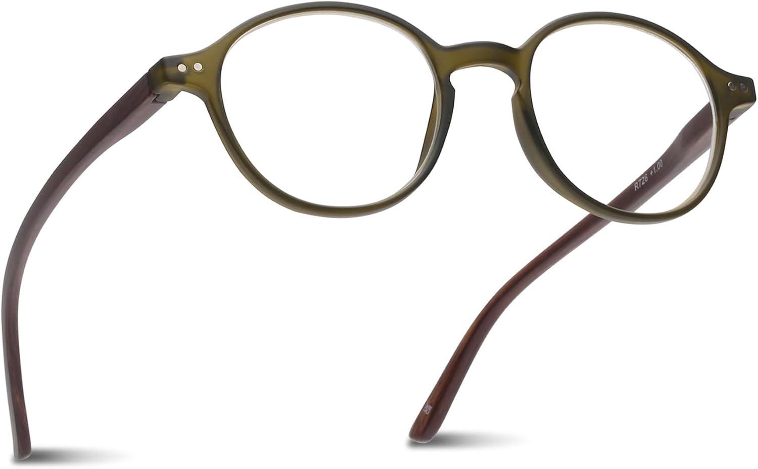 2SeeLife Small Round Reading Glasses for Men & Women – Narrow-Medium Fit, Sturdy Frame, Spring Hinges, Premium Retro Readers, Green Wood, +1.75