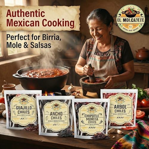 Dried Chile Pepper Variety 4-Pack - Ancho, Guajillo, Arbol & Chipotle Chiles - Whole Peppers for Authentic Mexican Cooking, Sauces, Salsas & Marinades – Bold Flavor, Hand Selected By El Molcajete