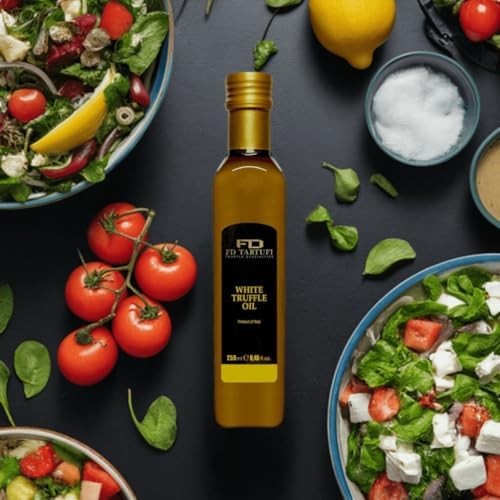 FD TARTUFI White Truffle Oil 250 ml (8.45fl oz) Gourmet Food Seasoning | Dressing - Made in Italy | Extra Virgin Olive Oil | Kosher | Vegetarian - non gmo
