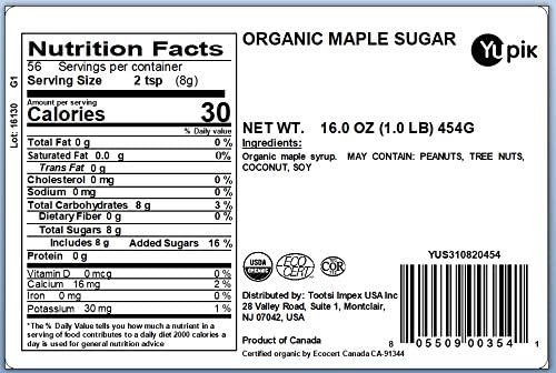 Yupik Organic Maple Sugar, 1 lb, Non-GMO, Vegan, Gluten-Free, Pack of 1