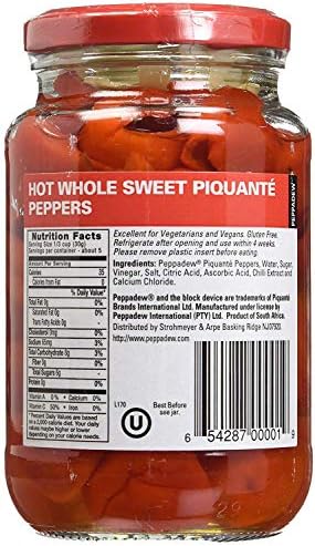 Peppadew® Sweet & Spicy Juanita Piquante Peppers, 14 Ounce (400g) HOT, Whole – Gluten Free & Vegan, [Pack of 2]