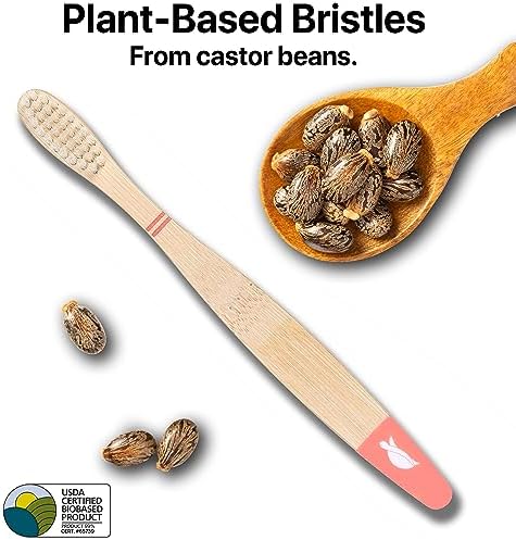 Sea Turtle Plant-Based Bristles, Bamboo Toothbrushes, Soft Natural Toothbrush for Kids (4 Pack)