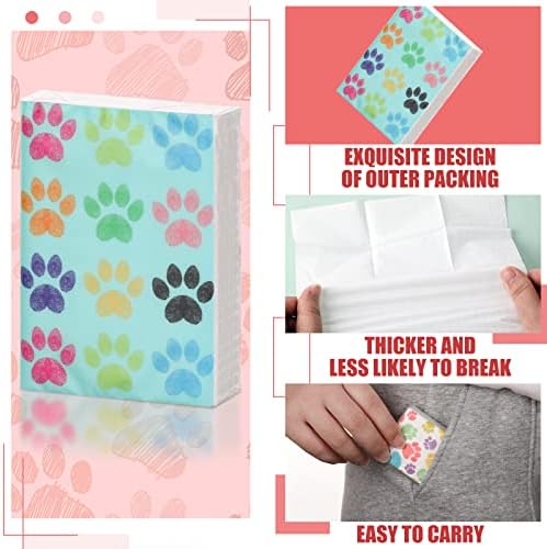100 Pack Paw Print Pocket Tissues Bulk 800 Sheet Individually Packed 3 Ply Facial Travel Tissues Wallet Size Small for Travel Dog Cat Lovers Gifts Vet Supplies Party Favors Daily Use, 10 Designs