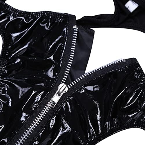 Men's Sexy Lingerie Jockstrap Shiny Metallic Zipper Open Front Pouch G-String Thongs Underwear