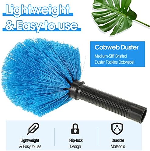 9 Pieces Twist on Cobweb Duster Bulk for Cleaning Company Cleaning Spider Web Remover Brush Cobweb Duster Head Attachment Fits Standard Threaded Poles, No Pole, Medium Stiff Bristles, Blue