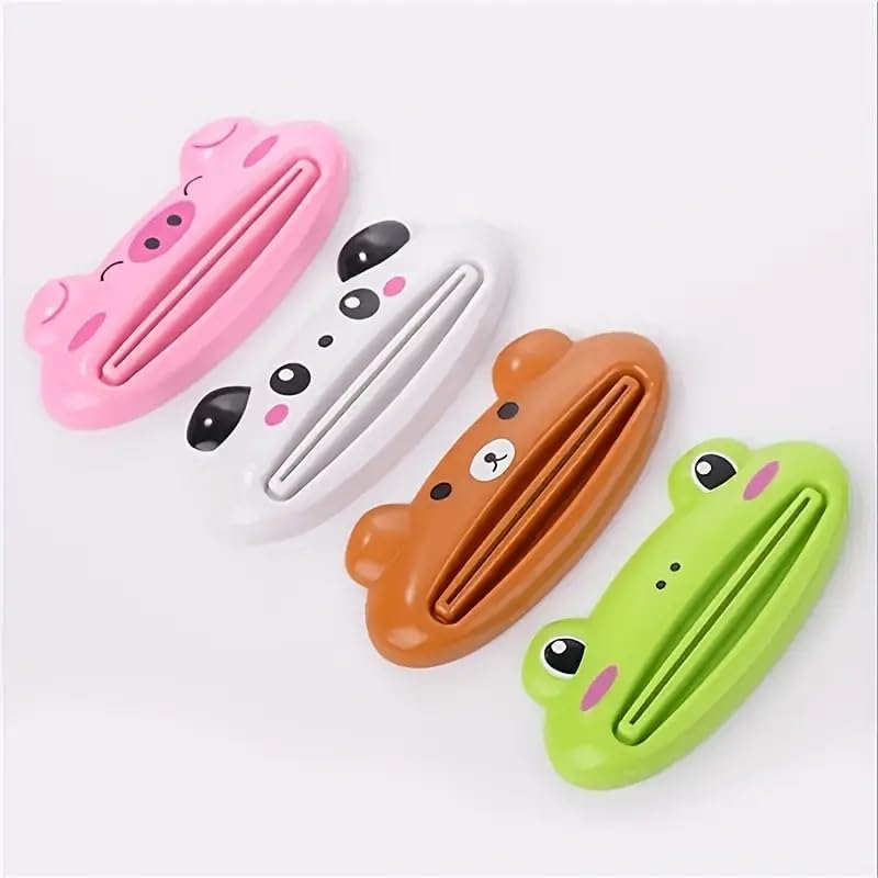 4 PCS Multifunctional Cartoon Toothpaste Squeezer, Adorable Animal Design Plastic Dispenser for Bathroom and Kitchen, Easy to Use Home Organizer