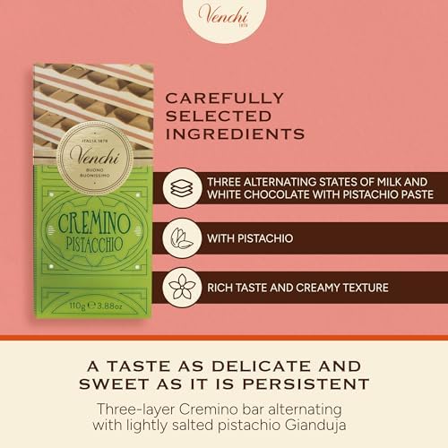 Venchi - Pistachio Cremino Chocolate Bar with Gianduja, 3.88oz - Gluten Free