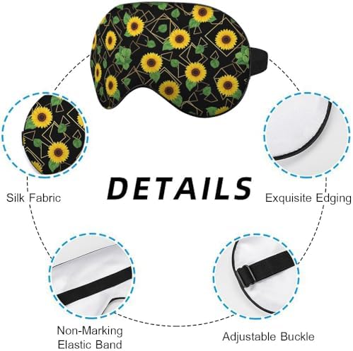 Sunflower Sleep Mask Eye Mask Yellow Sunflowers Flower Golden Geometric Sleep Mask Light Blocking Adjustable Smooth Soft Eye Masks for Women Deep Rest Travel
