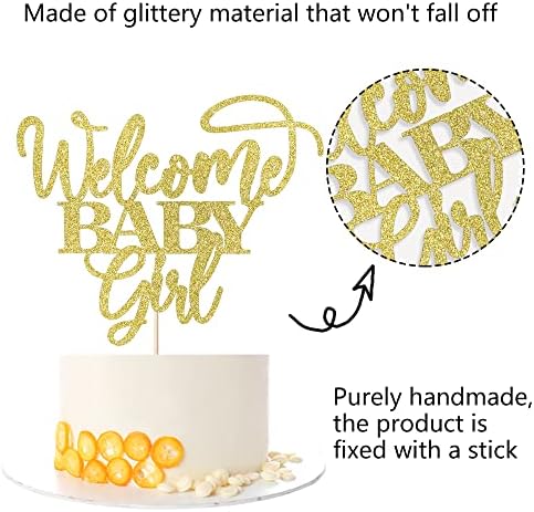 Kaoenla Welcome Baby Girl Cake Toppers - Baby Shower, Baby Shower, Newborn Gender Show Girl Happy Birthday Party Decoration(Gold)