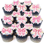 55Pcs Edible Bow Cupcake Toppers Bowknot Ribbons Bow Girls Birthday Cake Decorations Edible Bow Cake Toppers Bowknot Cupcake Picks for Wedding Birthday Baby Shower Party Supplies