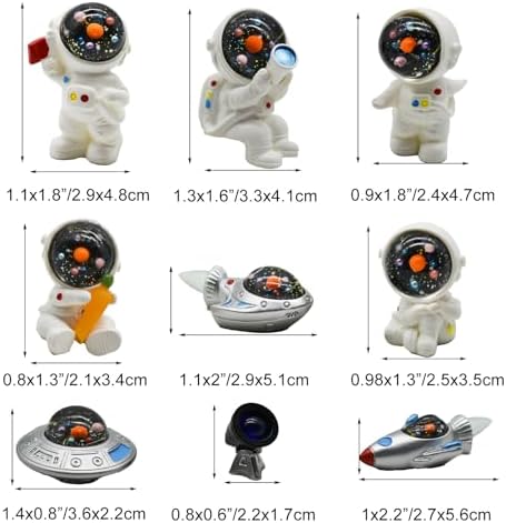 9Pcs Miniature Astronaut and Rocket Figurines Mini Spaceman and UFO Set Resin Cake Toppers for DIY Shelf Tabletop Diorama Craft Decoration