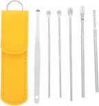 FRCOLOR Ear Wax Removal Kit 6 Pieces Stainless Steel Ear Cleaning Tools with Portable Pu Storage Case for Home Travel and Office Care