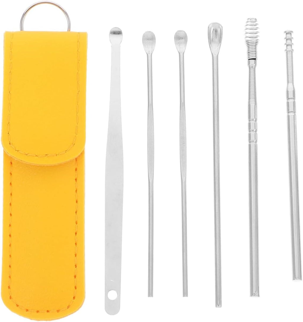 FRCOLOR Ear Wax Removal Kit 6 Pieces Stainless Steel Ear Cleaner Tools with Portable Pu Storage Case for Home Travel Office Cleaning