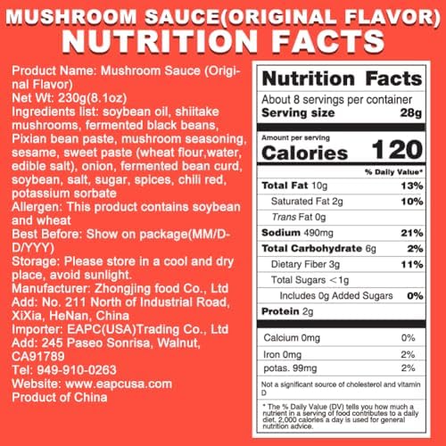 Umami Mushroom Sauce (Chunky Texture), Bold Flavor, Mushroom in Oil, Ready to Eat and Use as Sauce, Condiment, 230g/8.1oz (Original Flavor)