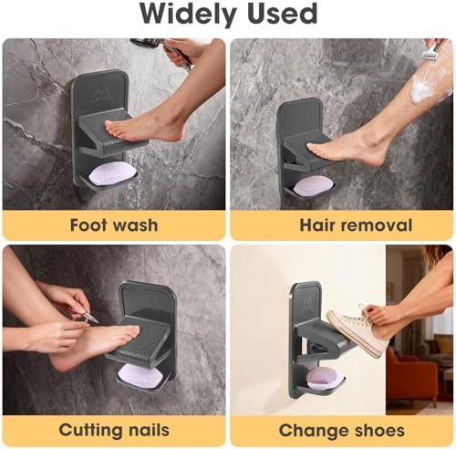 Shower Foot Rest, Shower Benches for Inside Shower to Sit On, Shower Stool for Shaving Legs - Thickened ABS Shower Foot Stool with Non-Slip Strip, Drainable Soap Box Storage（Dark Gray）