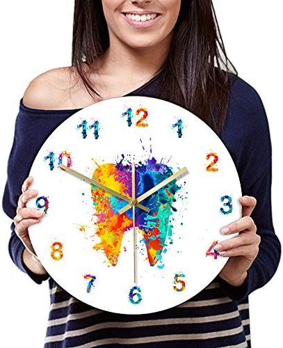 The Geeky Days Watercolour Tooth Painting Print Wall Clock Medical Dental Clinic Wall Art Non Ticking Dental Wall Clock Orthodontist Dentist Gift Idea