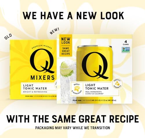 Q LIGHT TONIC WATER with Real Quinine & Organic Agave - Ideal for Cocktails & Mocktails - Made with Real Ingredients, Perfectly Carbonated, & Less Sweet - 20 Calories per Can - 7.5 Fl Oz (Pack of 24)
