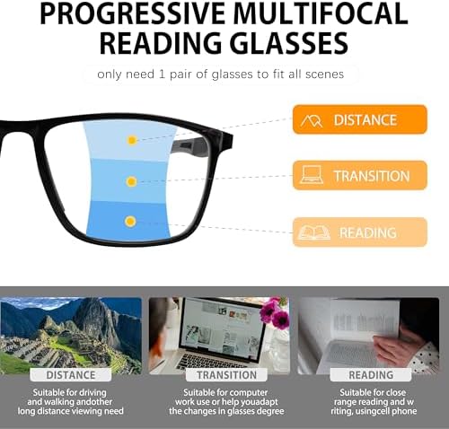 Photochromic Progressive Multifocal Tr90 Reading Glasses for Women Blue Light Blocking Clear on Top Readers on Bottom