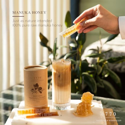 1770 Naturally Australian MGO 500+ Manuka Honey Sticks 30 x 15g, Organic Honey for Tea, Yogurt, & Travel Snacks