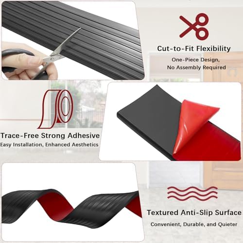 Threshold Ramps for Doorways Self-Adhesive Natural Rubber Power Wheelchair Ramp Adjustable & Cuttable, for Doorways,Sweeper, Power Scooters, Bathroom (Black, 3” Wide x 3.3' Long)