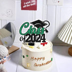 Aeryourtar Class of 2024 Cake Topper, Congrats Grad 2024 Graduation Cake Decor, High School/College Graduate Celebration Party Decoration Supplies, Black and Green Glitter